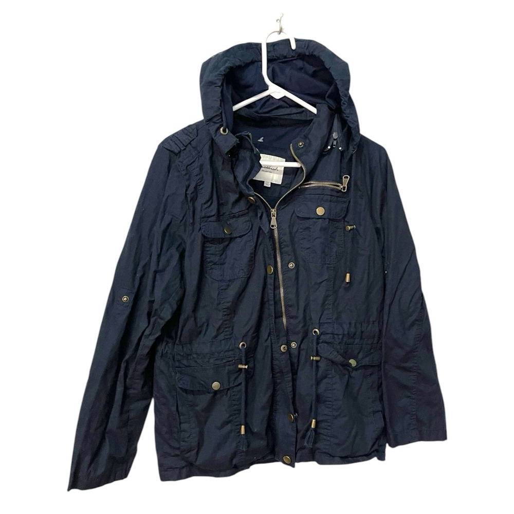 Snobbish Collection Large Jacket Detachable Hood Dark‎ Blue Coat Bronze Metal